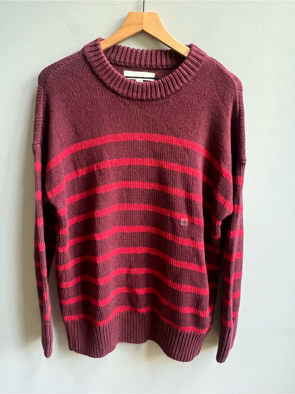 LOFT NWT Striped Rib Trim Tunic Sweater Burgundy Red Size Medium